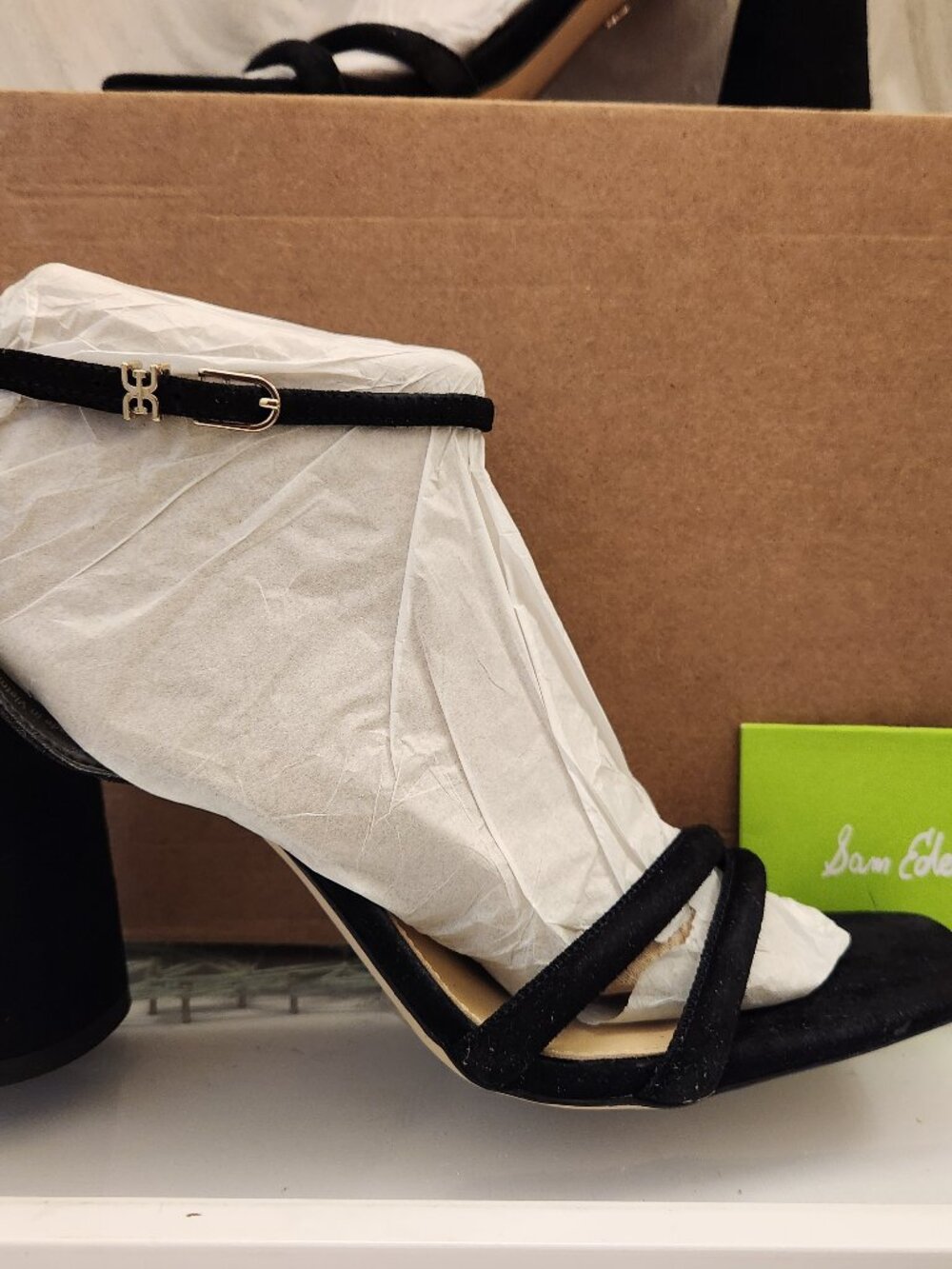 Sam Edelman "Kia" Black Suede Heeled Sandals. New in replacement box. Size 11